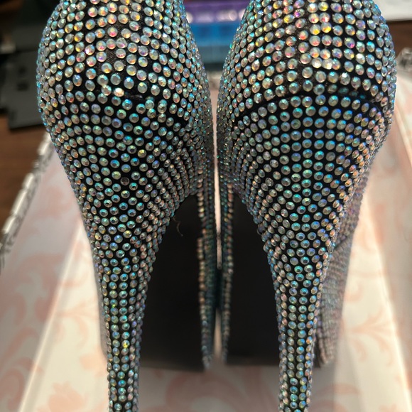 Iridescent Rhinestone Stacked Heels - Picture 3 of 8